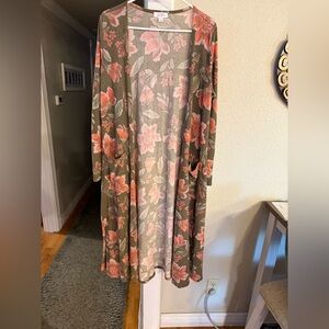 Lularoe Sarah Cardigan Duster Sweater Brown Coral Floral size Small